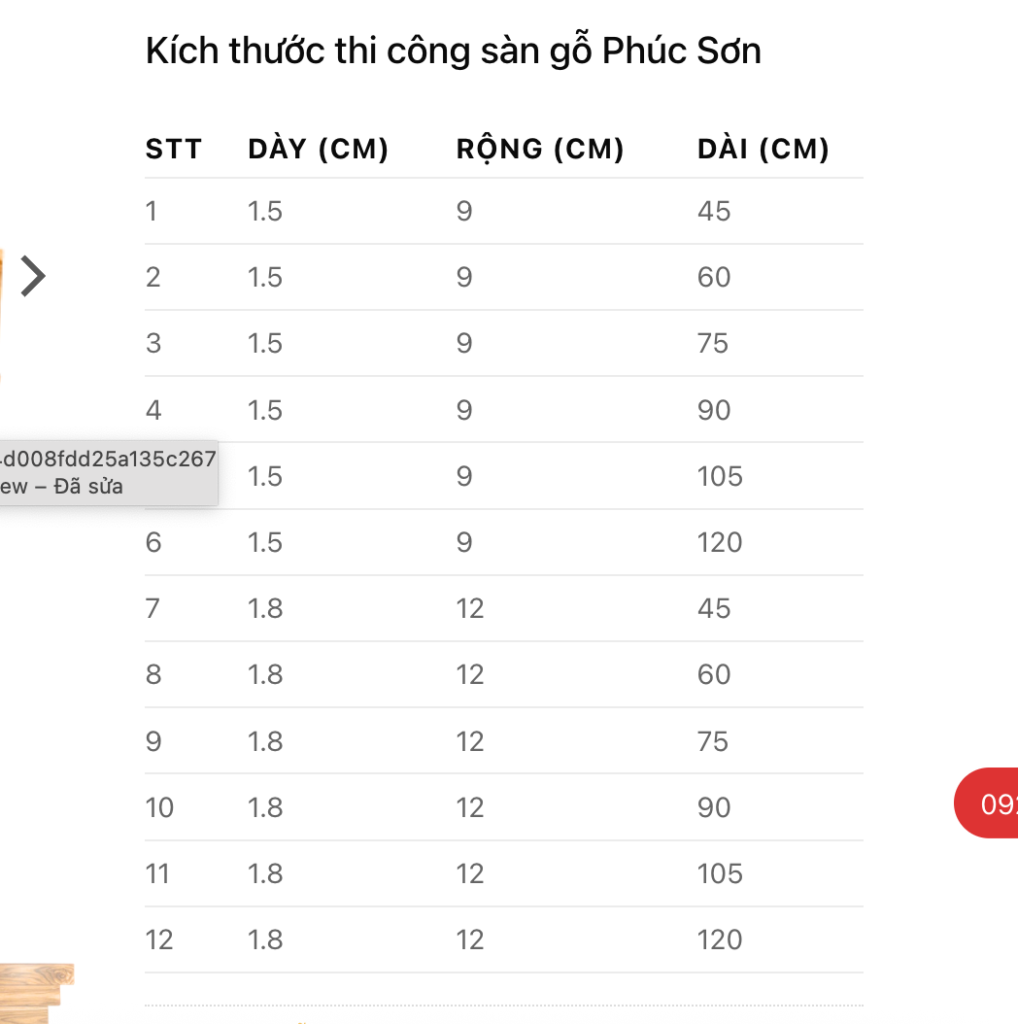 kích thước sàn gỗ tự nhiên 